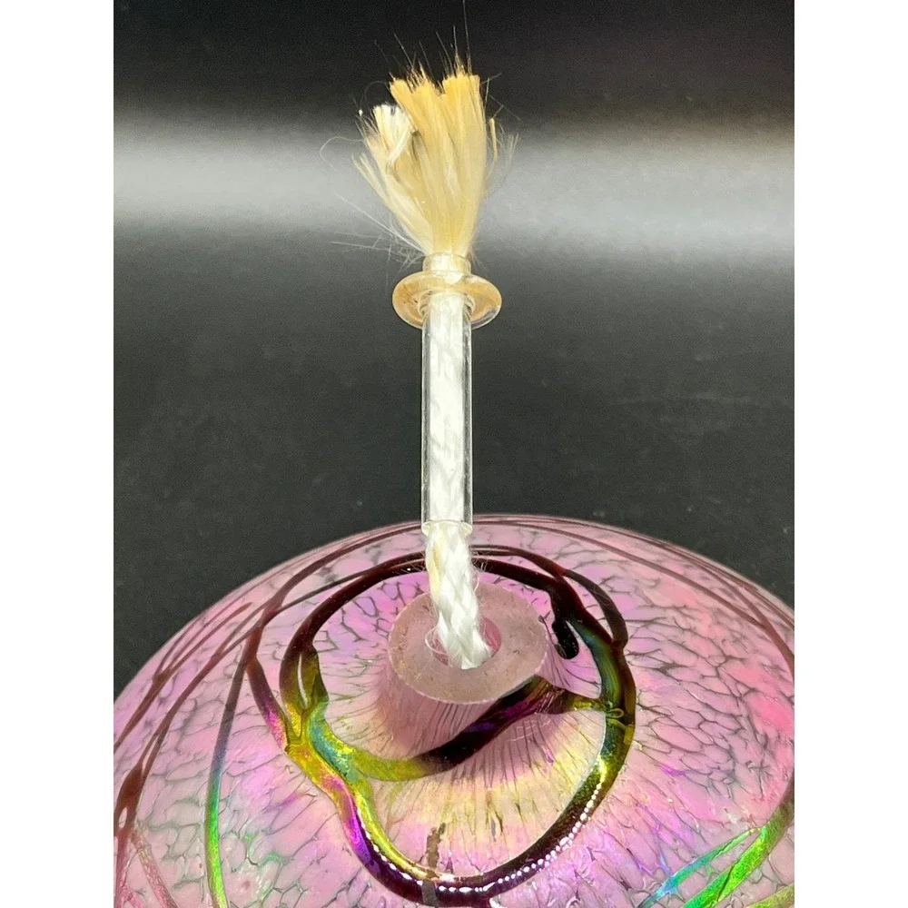 Pink Iridescent Glass Oil Lamp‎ Crackle Swirl Design Decor Accent Lighting 5